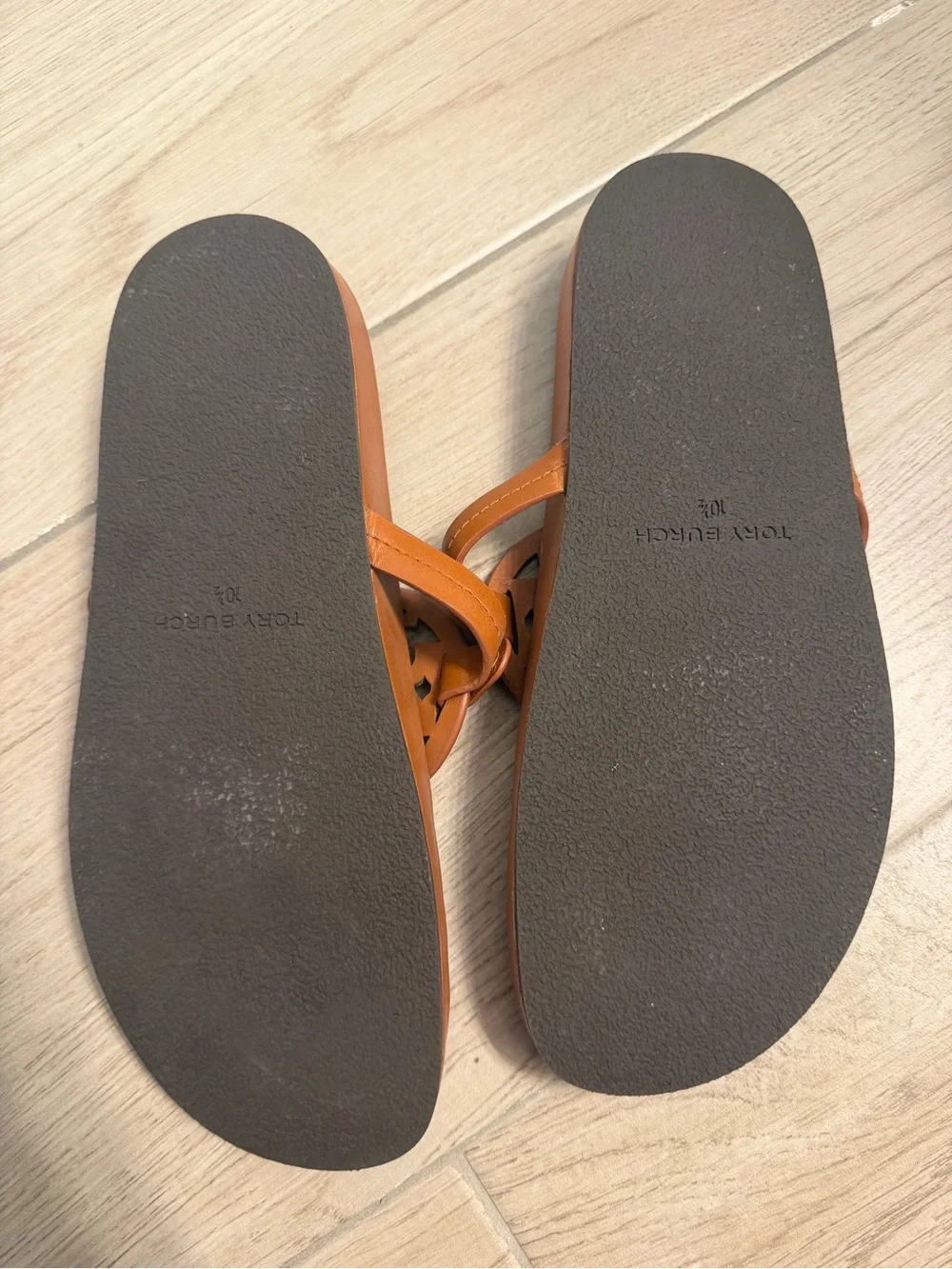 Tory Burch Brown Leather Logo Thong Sandals
